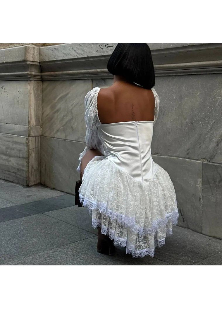 Молочное праздничный платье-комбинезон с корсетной имитацией — замеры в описании силуэтная GD/GL Модний простір однотонное