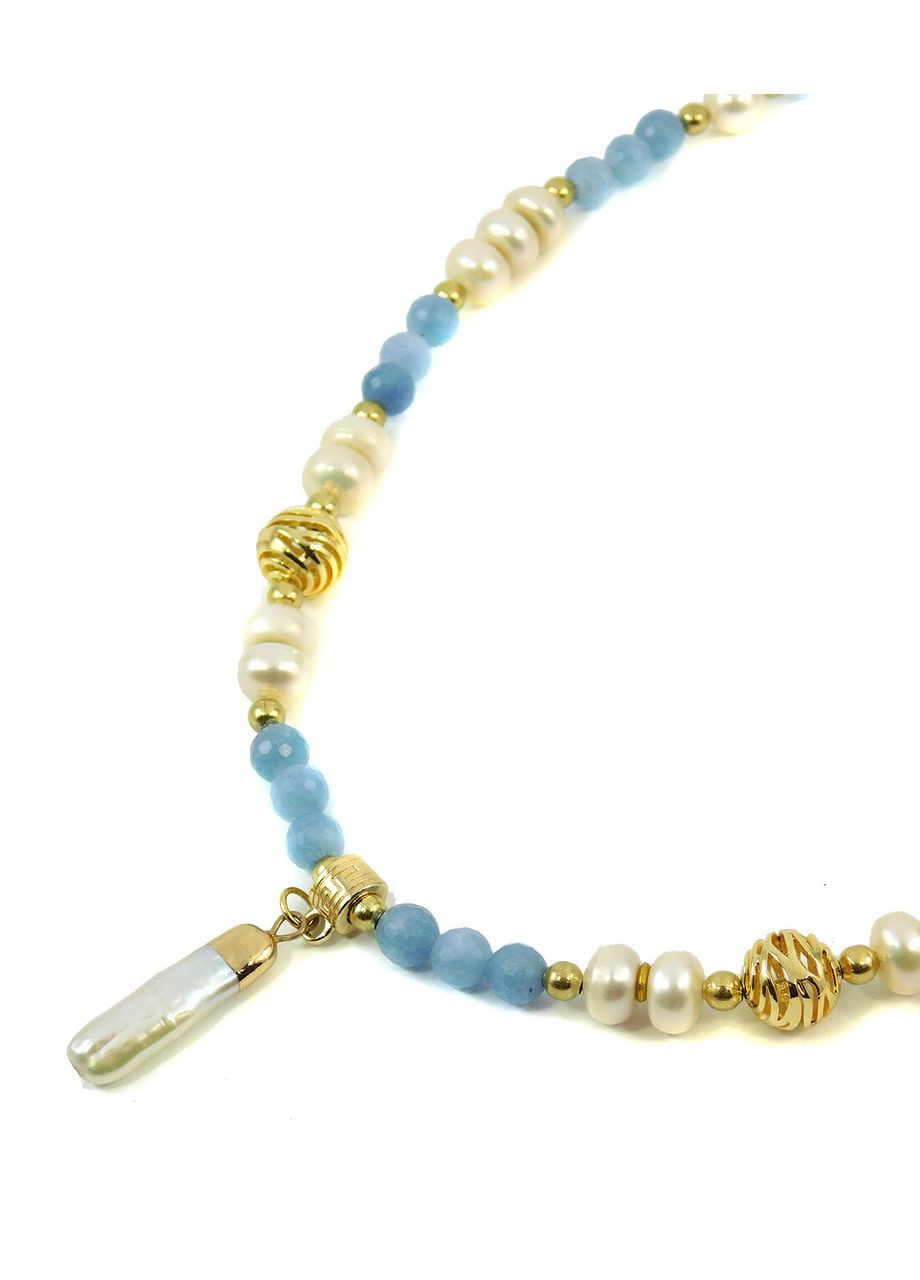 Ожерелье "Золотая лагуна" Жемчуг, Аквамарин Fursa fashion (322314196)