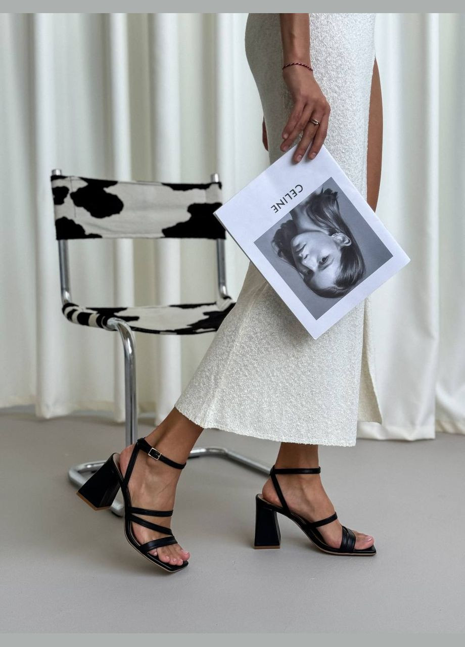 Стильні чорні натуральні босоніжки на зручних підборах No Brand 2025 (327880873)