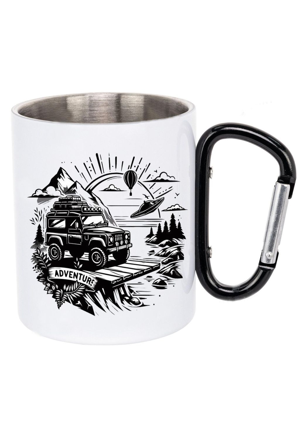 Кружка металлическая с карабином (black) туристическая 300 мл #0016 белая No Brand (316119815)