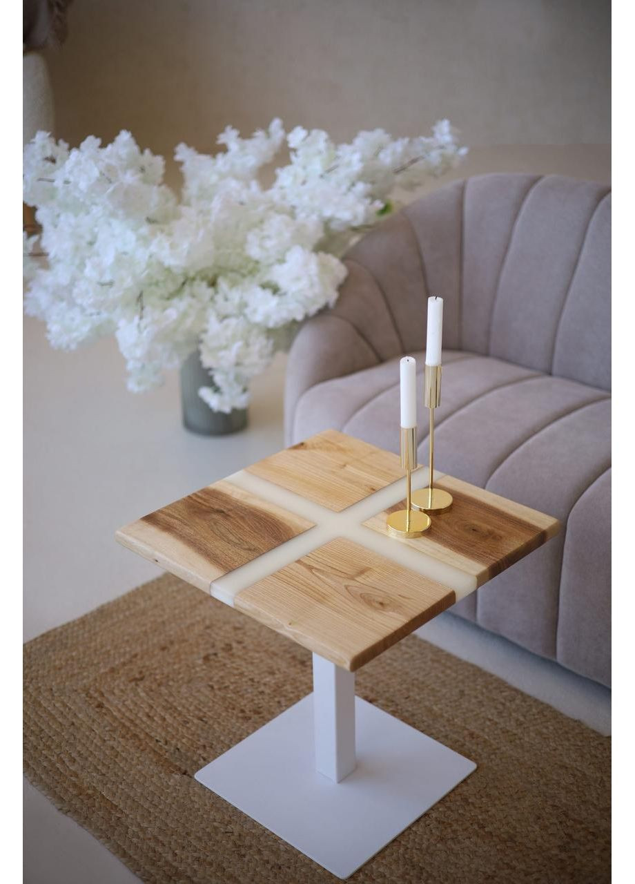 Столик журнальное дерево + эпоксидная смола «Квадрат, крест» 50х50 см (2240045) Vitan (365877232)