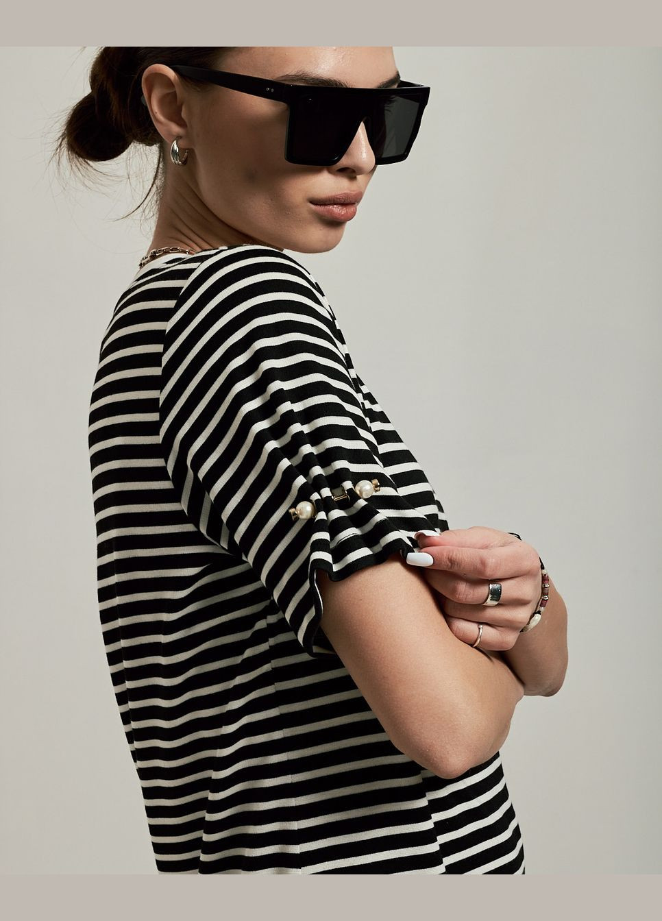 Черно-белое повседневный платье в полоску черно-белое Mira mia