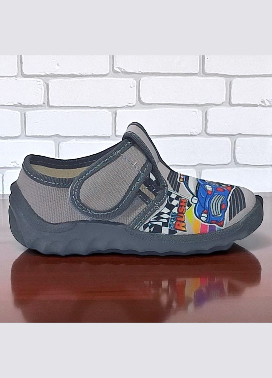 Серые ортопедические тапочки на липучке для мальчика сменная обувь в садик сменка валди Waldi