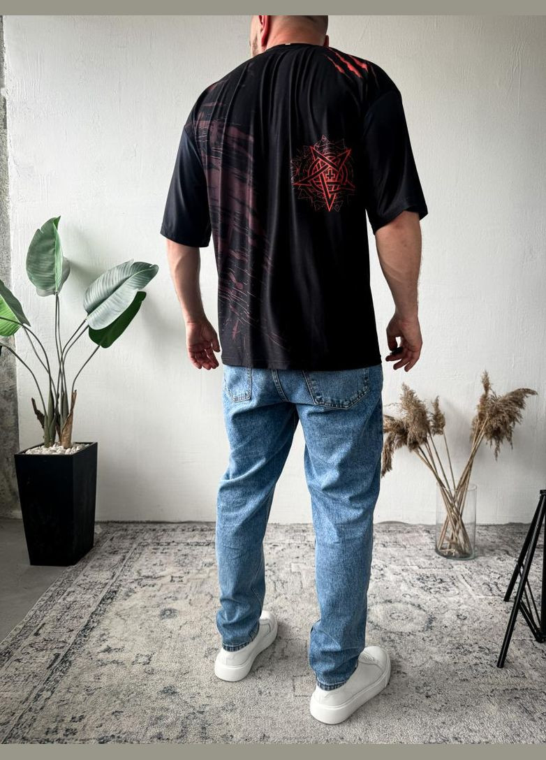 Комбінована футболка оверсайз легка темного кольору з принтом No Brand