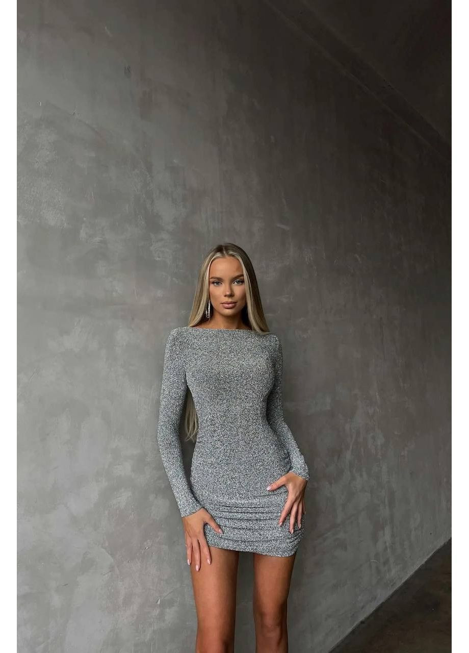 Серебряное праздничный, повседневный, вечернее, кэжуал женское платье силуэтная FINO Mode однотонное