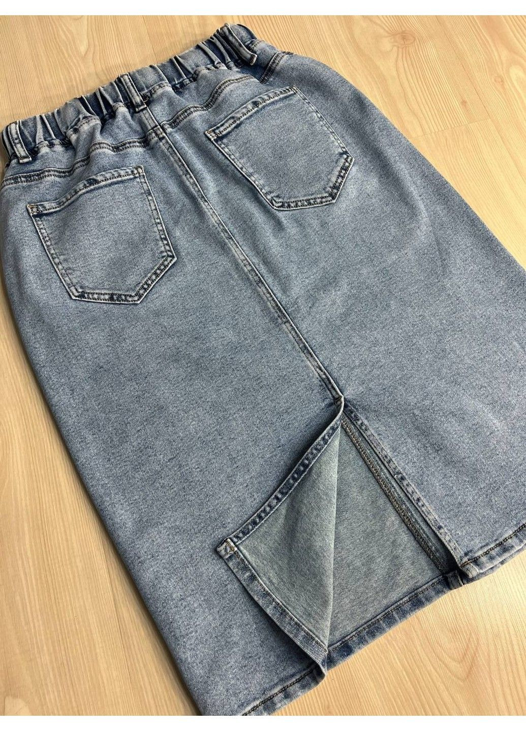 Голубая юбка женская джинсовая dnl 207 резинка на талии большие размеры голубая No Brand