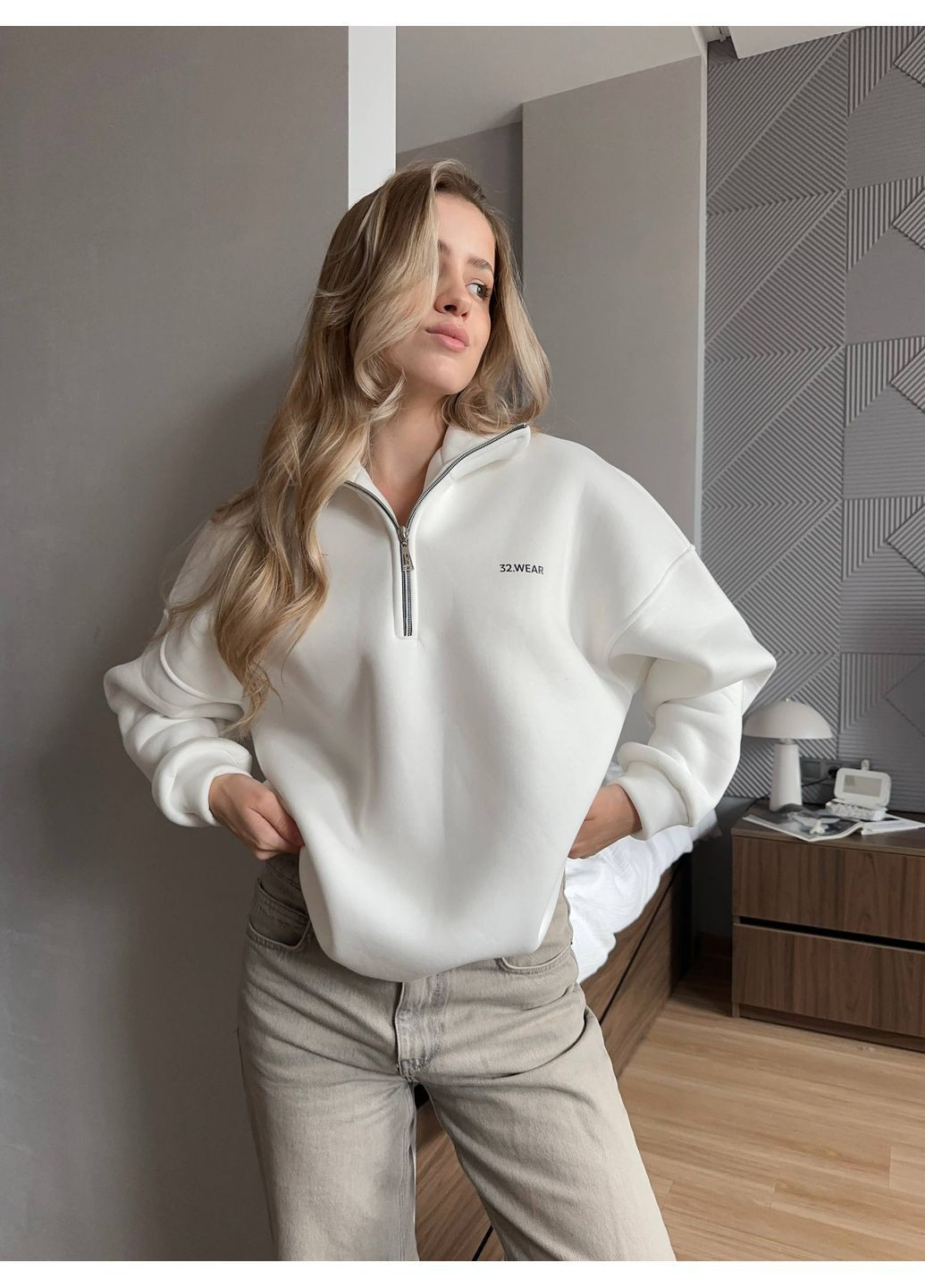 Худі оверсайз напівблискавка на флісі No Brand Р4942-348/4 (365815472)