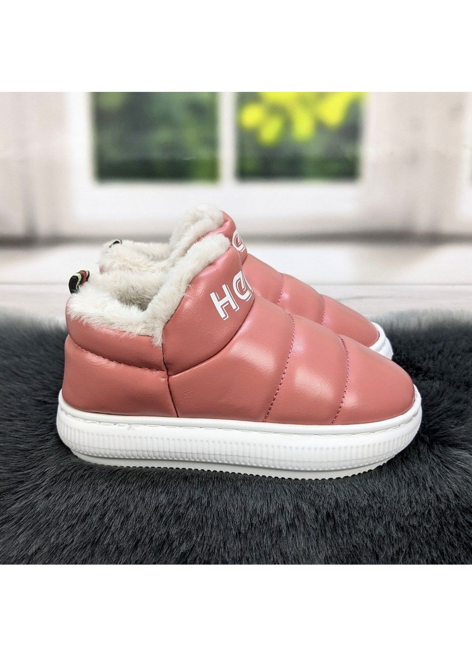 Пудровые тапочки детские теплые Fashion