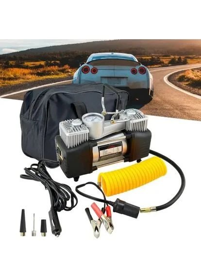 Автомобільний двопоршневий компресор із манометром 150 Вт, 12V, 85л/хв. + сумка Air Compressor 628-4x4 / Потужний повітряний Hopestar (387411850)