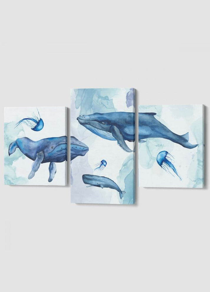 Модульная картина из трех частей Киты 141x90 см (MK322019) Malevich Store (333339104)