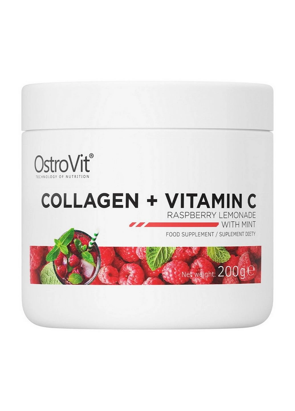 Пищевая добавка Collagen + Vitamin C (200 g, raspberry lemonade with mint) Ostrovit (296189968)