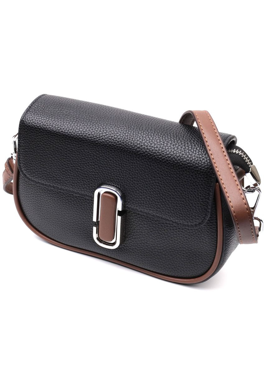 Шкіряна напівкругла сумка через плече з цікавим магнітом-засувкою жіноча 22441 Чорний Vintage (302007715)
