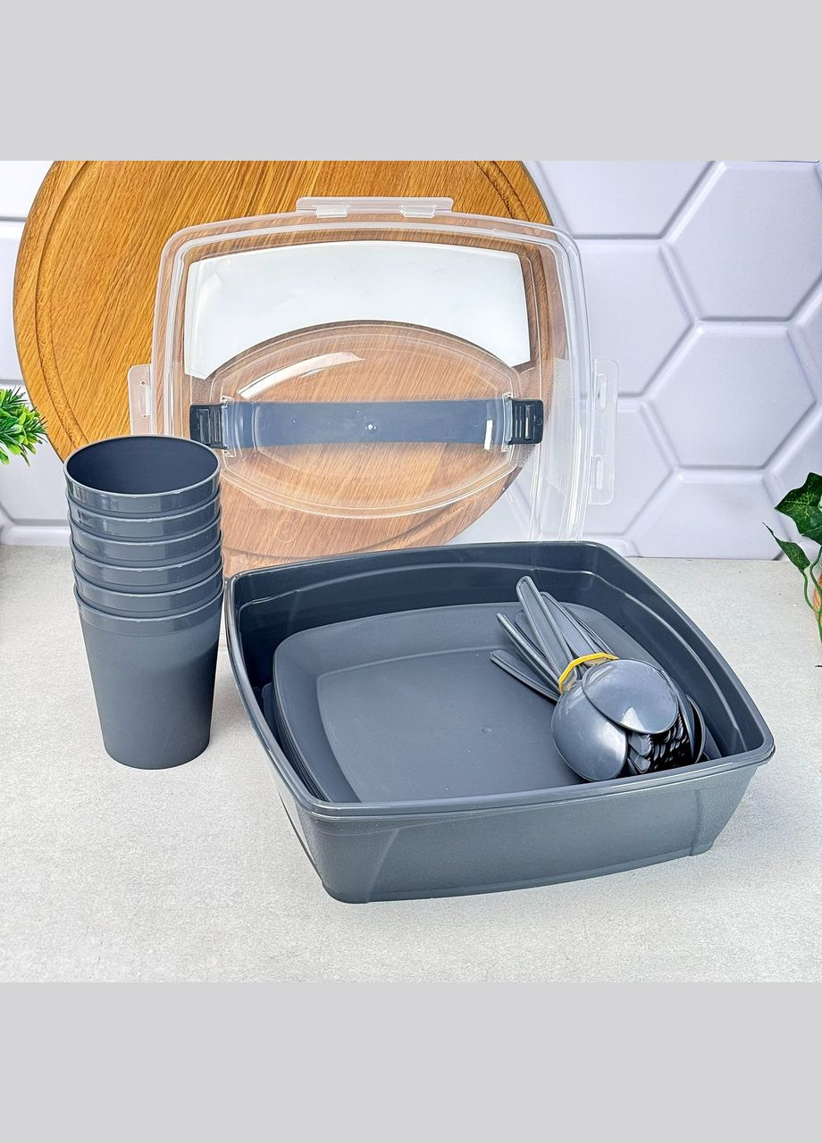 Набір посуду для пікніка на 6 персон 32 предмета Чорний Plastar Pak (316645997)