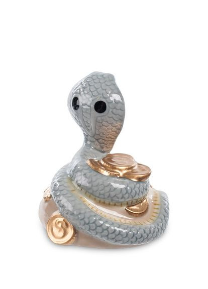 Фігурка порцелянова Кобра на монетах 8х7х8 см 1104692 сіра змія Pavone (346152816)
