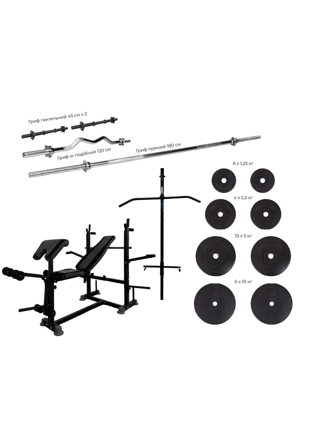 Многофункциональная лавка для жима 0090 + Тяга + Брусья + Приставка скотта Набор HARD штанга 148 КГ WCG (346528720)