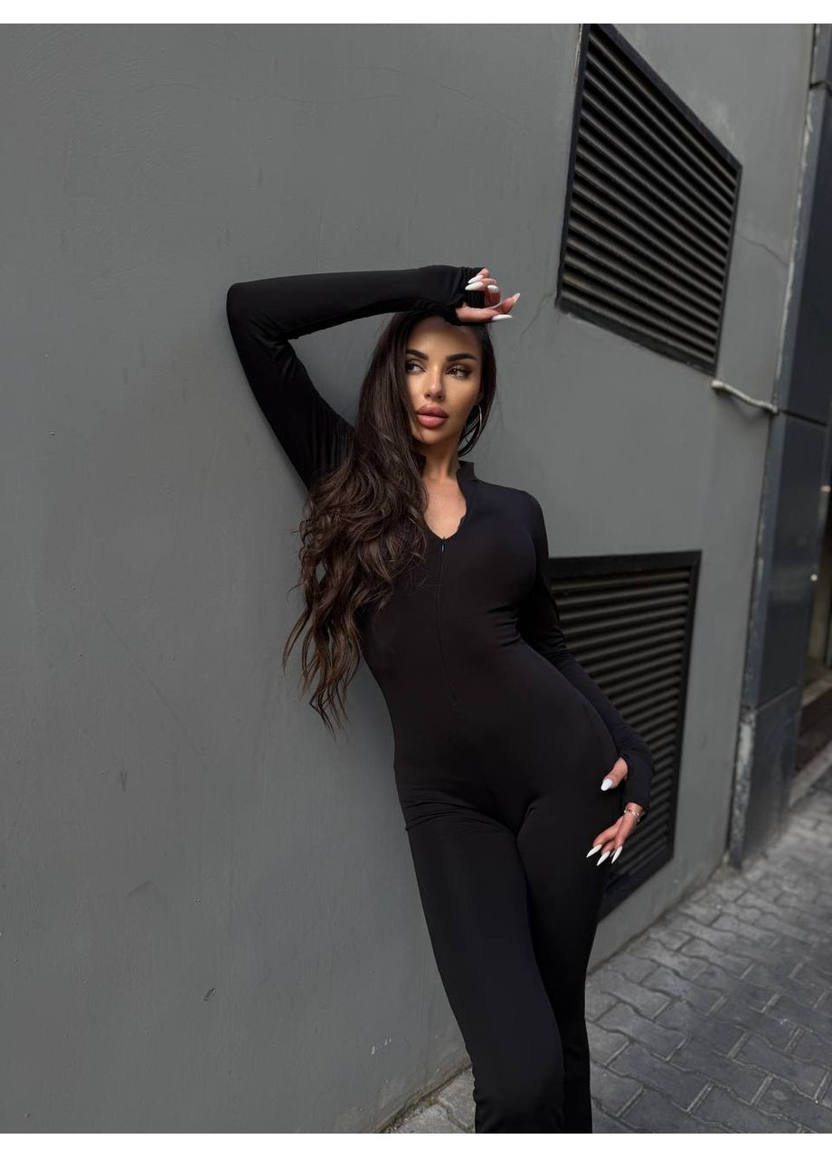 Теплый женский комбинезон с микродайвинга на флисе. No Brand комбинезон-брюки чёрный спортивный дайвинг