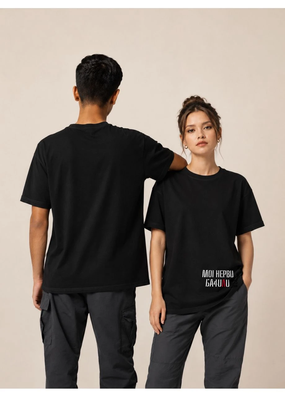 Футболка черная женская 100% хлопок «Нервы видели ВСЁ» OVERSIZE Черная, OneSize No Brand (401175031)