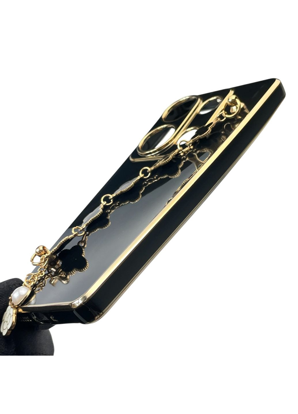 Чехол для телефона POCO M6 Pro 4G женский с ремешком с украшениями и золотой окантовкой на седоме поко м6 о 4г черный gs1 Xiaomi (366230478)