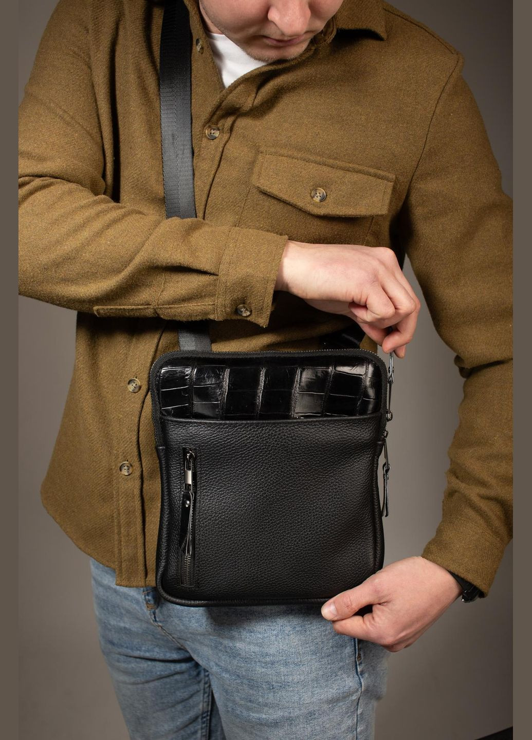 Сумка-мессенджер из натуральной кожи, через плечо мужская Karter (черная) EX-013 SKILL сумка (347628844)