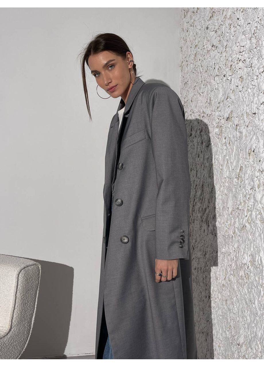 Серое Двухбортное пальто BALENCIAGA светло серого цвета milirud