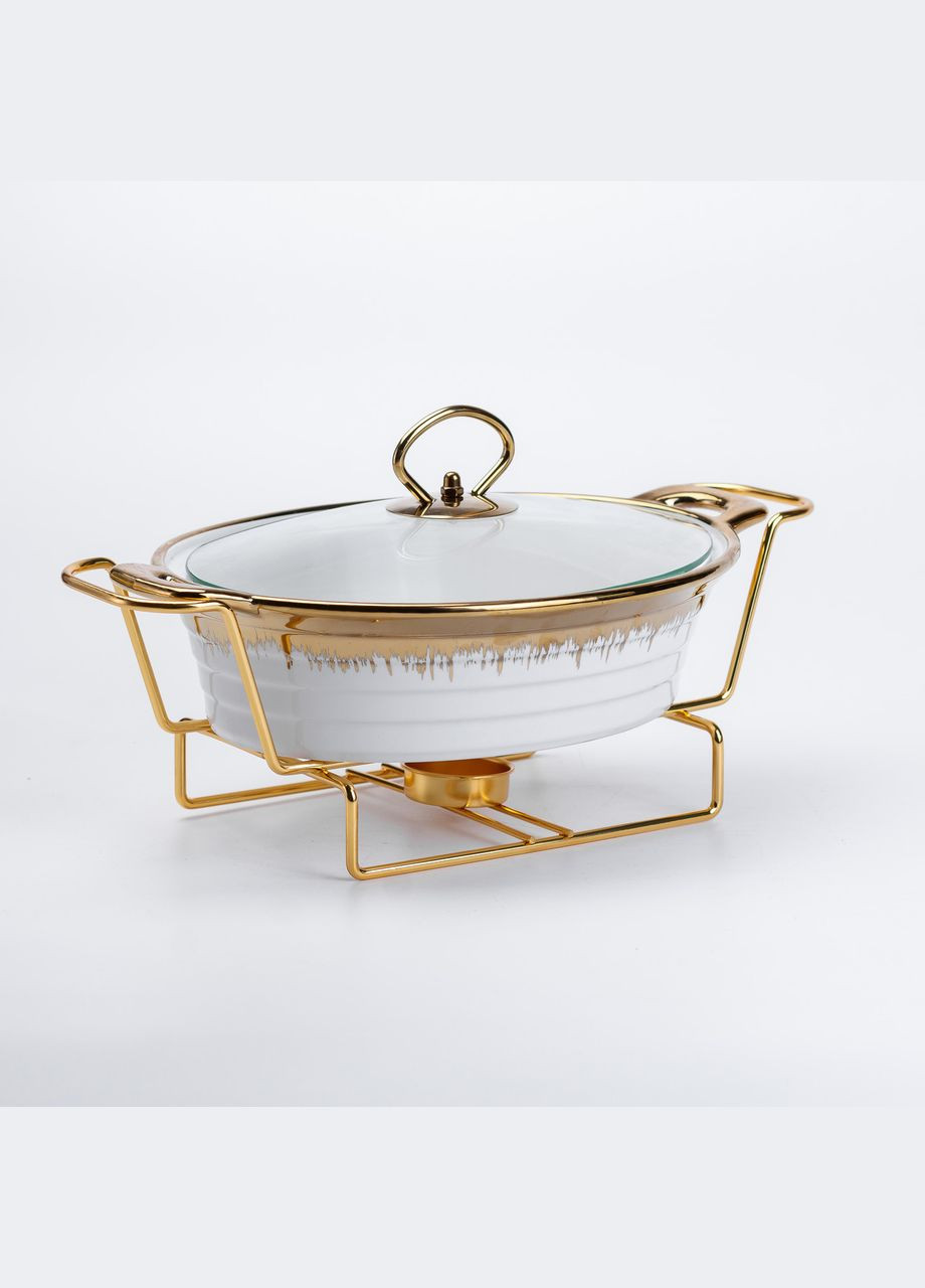 Мармитница керамическая круглая 1 л со стеклянной крышкой, золото Yiwu (322421116)