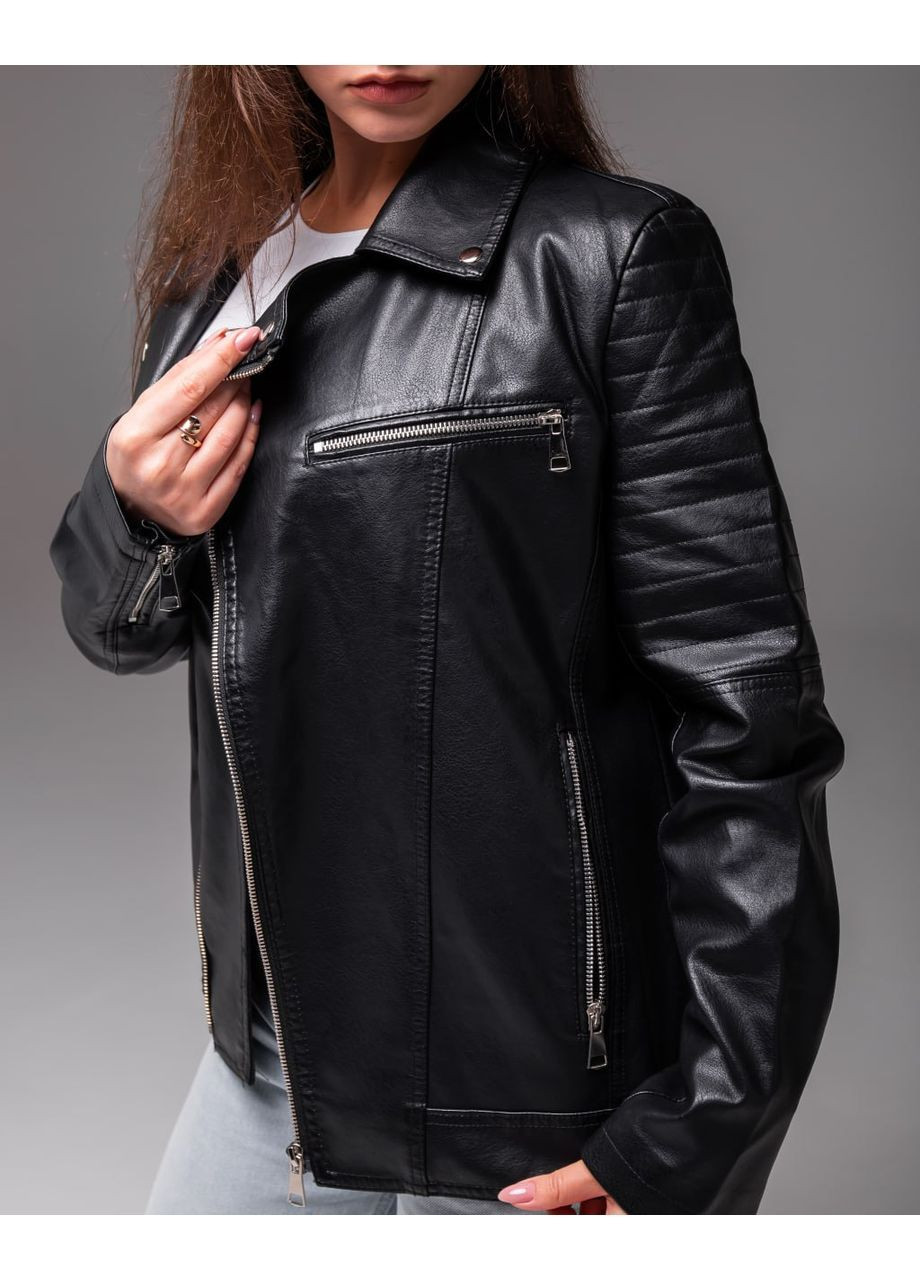 Чорна демісезонна косуха чорна штучна шкіра підкладка тканина No Brand