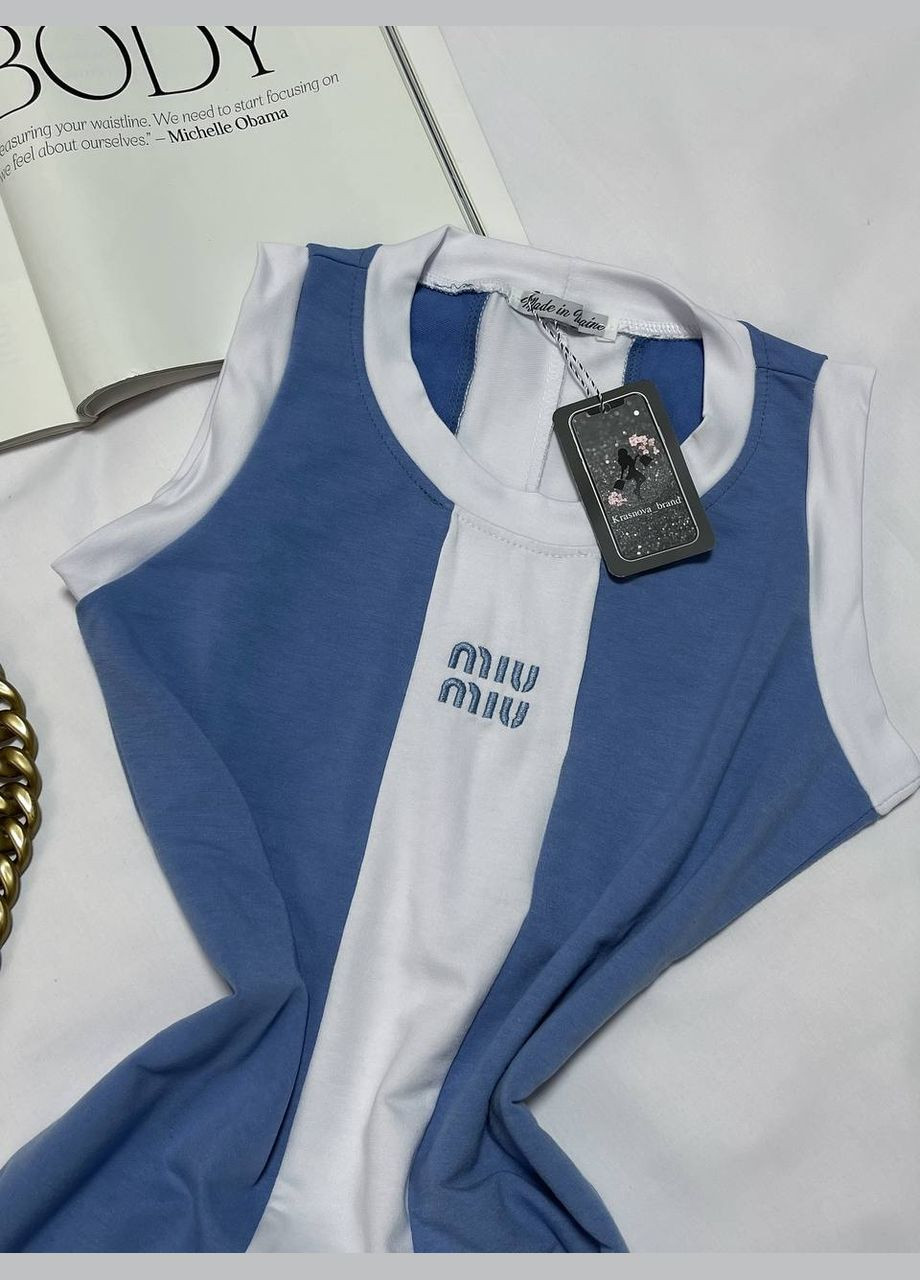 Синя повсякденний жіноча стильна сукня - майка з розрізом футляр Україна з написами