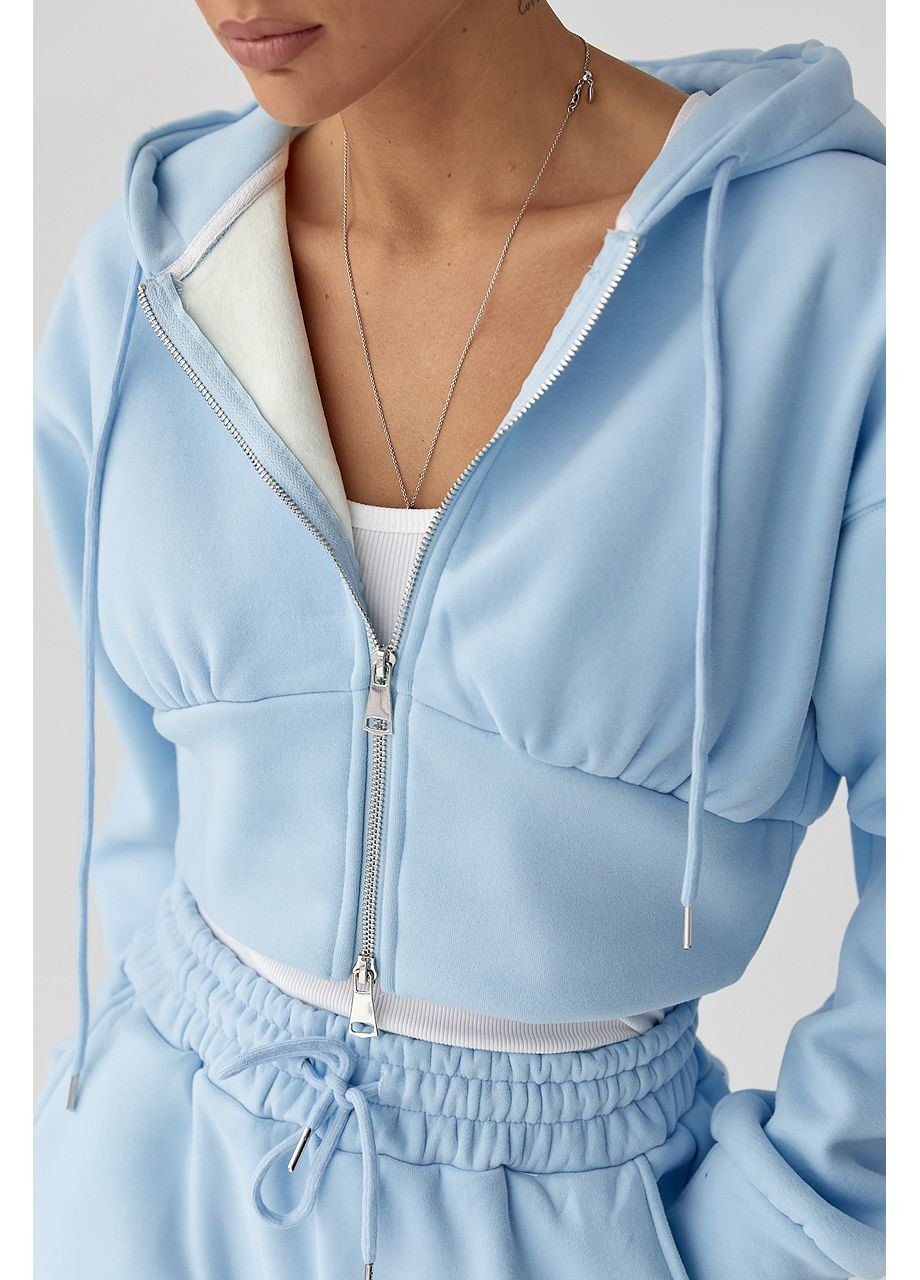 Теплый спортивный костюм с коротким худи и широкими брюками Lurex (362622535)