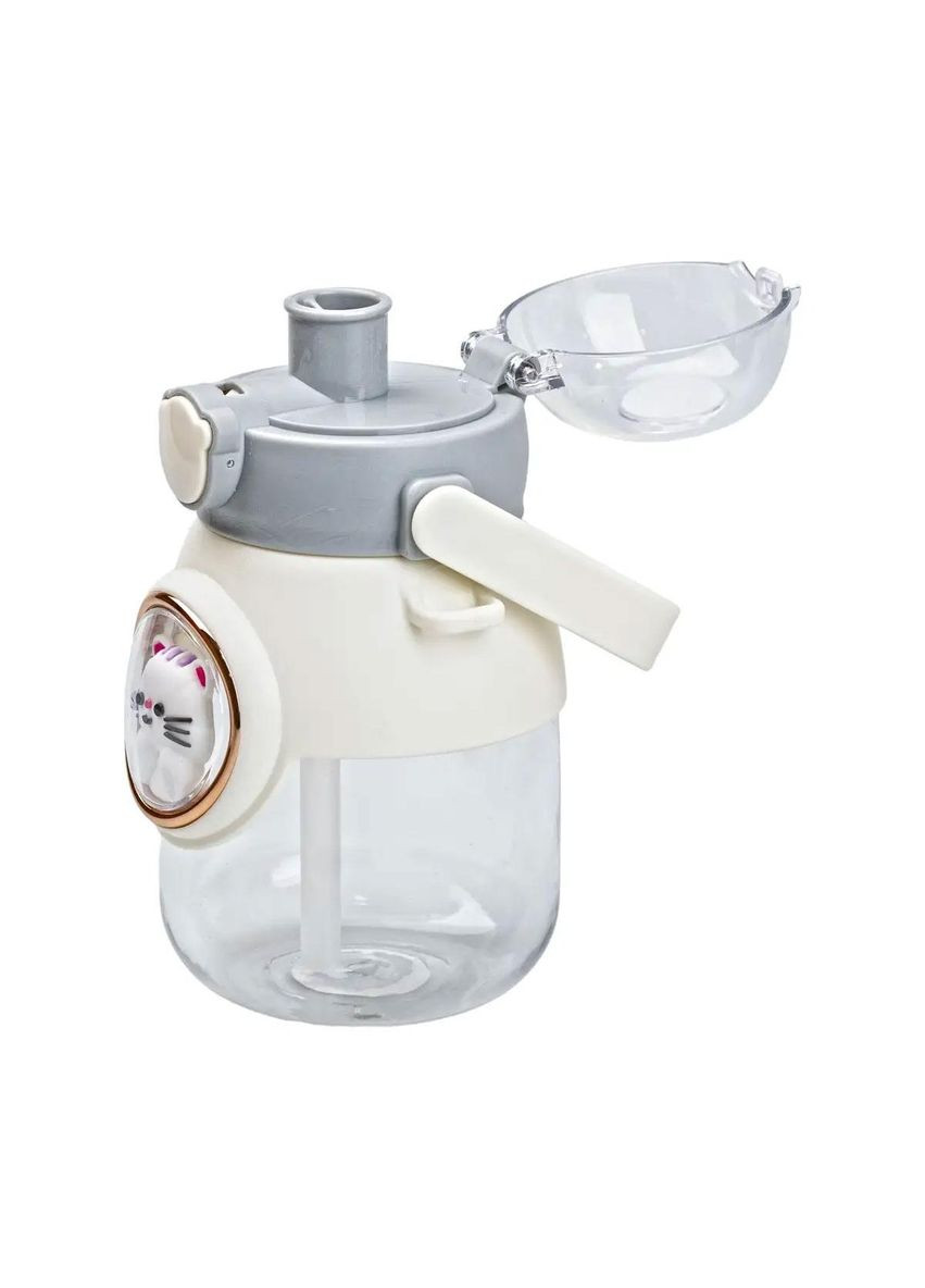 Пляшка для води з трубочкою 820 мл дитяча з ручкою та ремінцем Сірий HPGM2217G Happy Life (351431853)