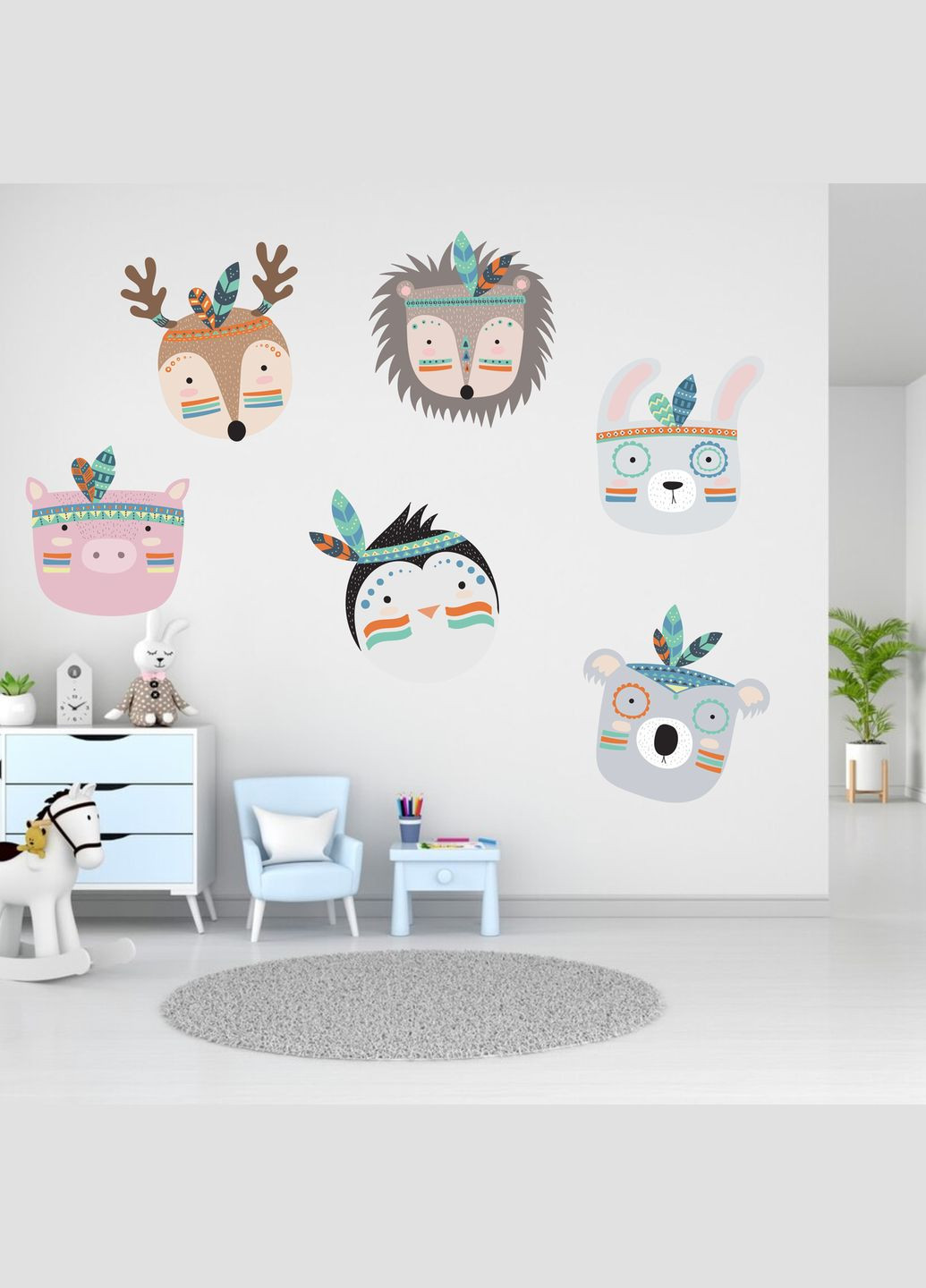 Вінілова інтер'єрна на стіну "Тварини. Boho Kids style. Стиль Бохо Діти" з Оракалу Кавун наклейка (316190278)