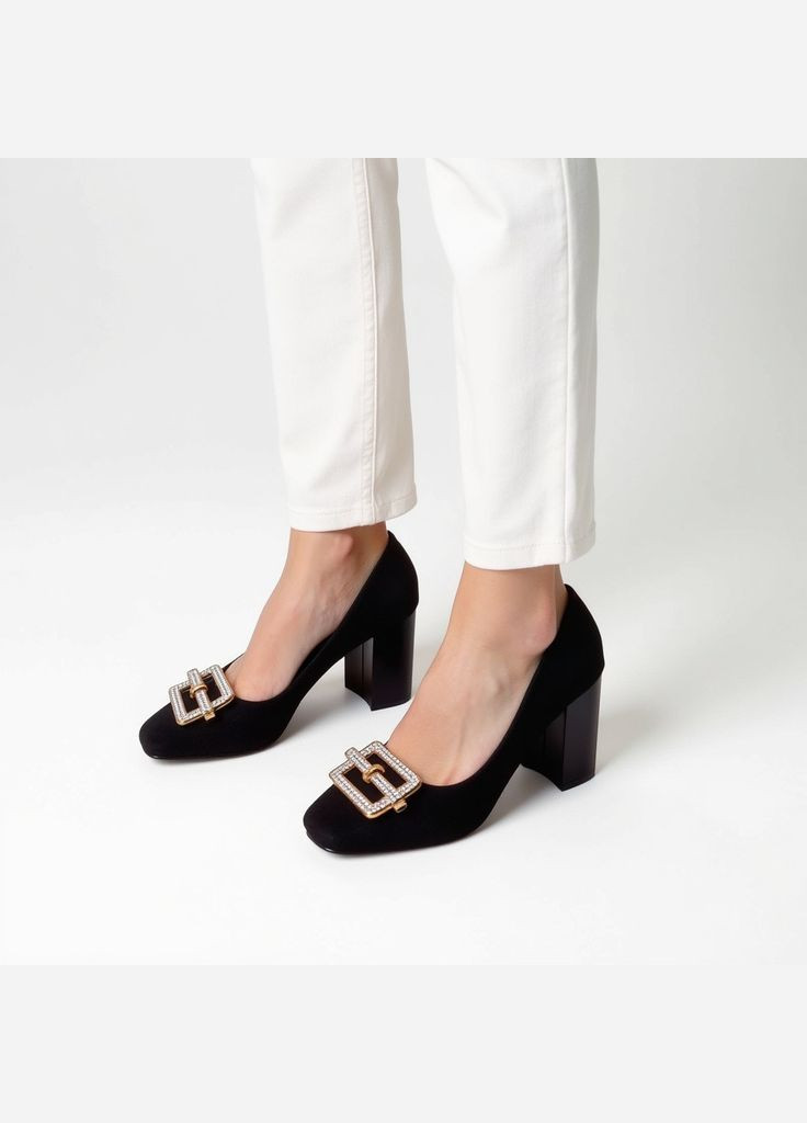 No Brand Женские замшевые туфли на каблуке Maiguan 1350 Черные черный з искусственная замша, — демисезон (326960703)