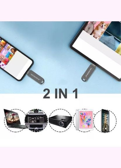 Флешка металева 2в1 USB-Lightning для iPhone, iPad, iPod, комп'ютера 32 GB Black Microdrive (297869207)