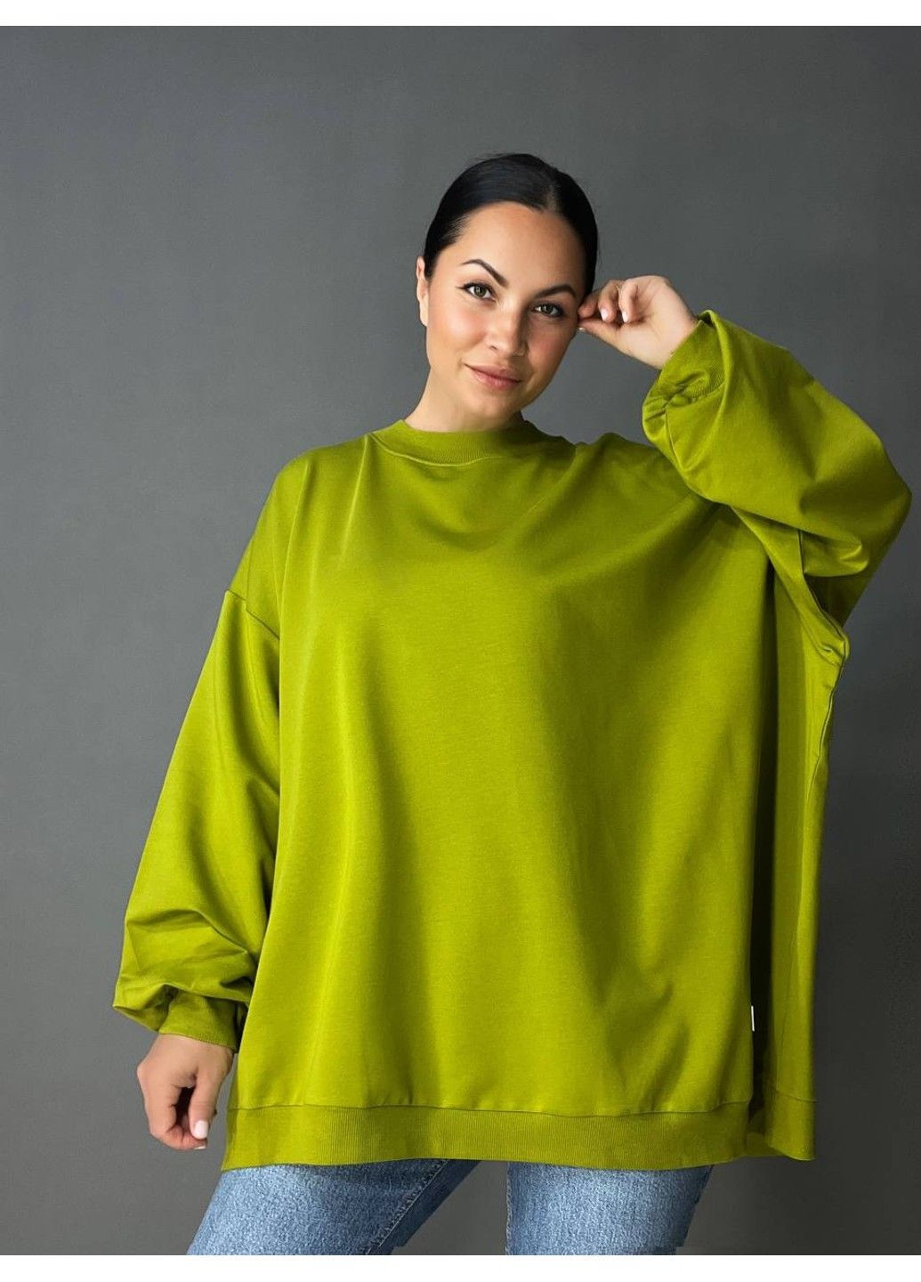 Зеленый свитшот женский my city 3044 широкий оверсайз супер свободного кроя большие размеры (337665700)