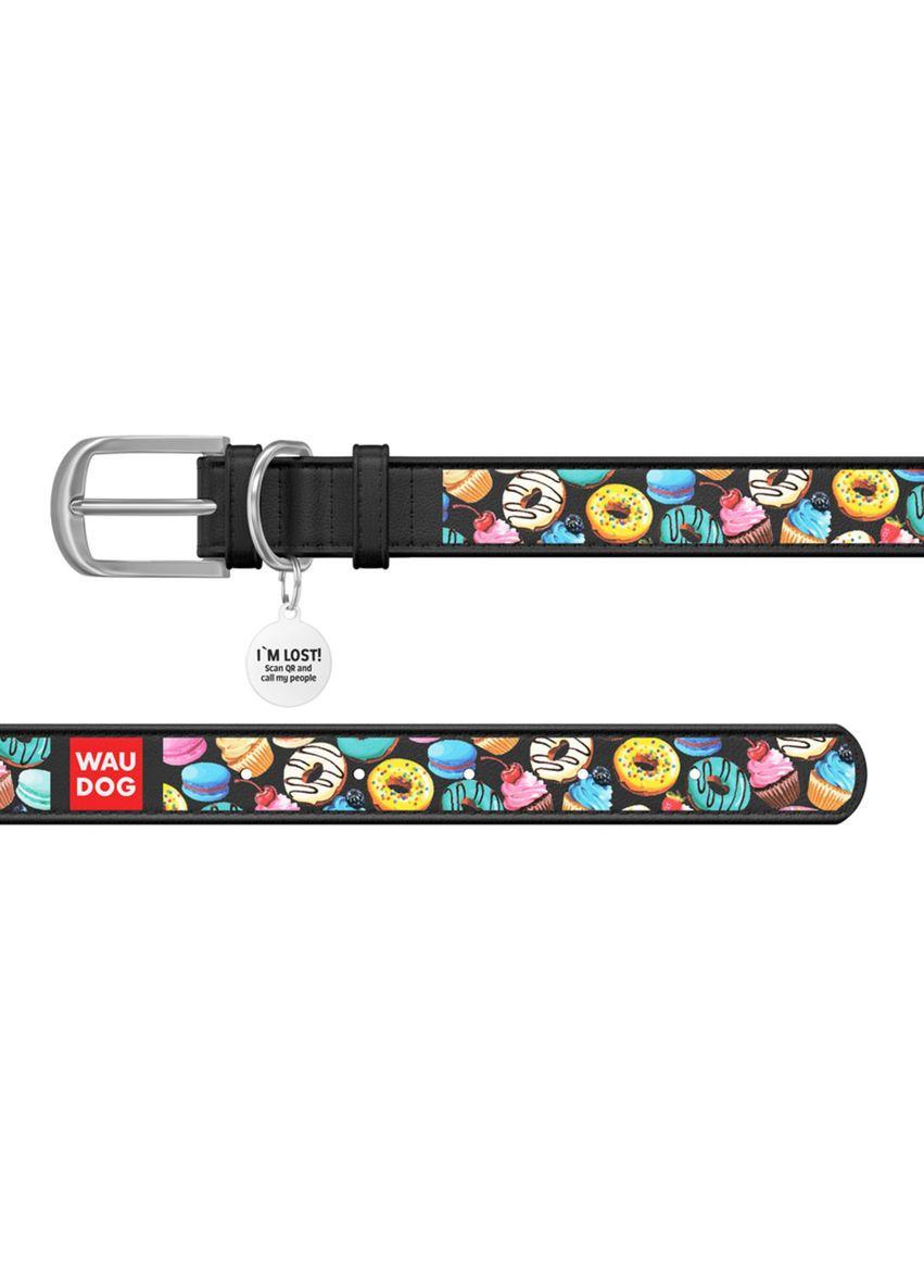 Нашийник для собак шкіряний Design з "Пончики" Ш 12 мм Д 21-29 см Чорний WAUDOG (322328016)