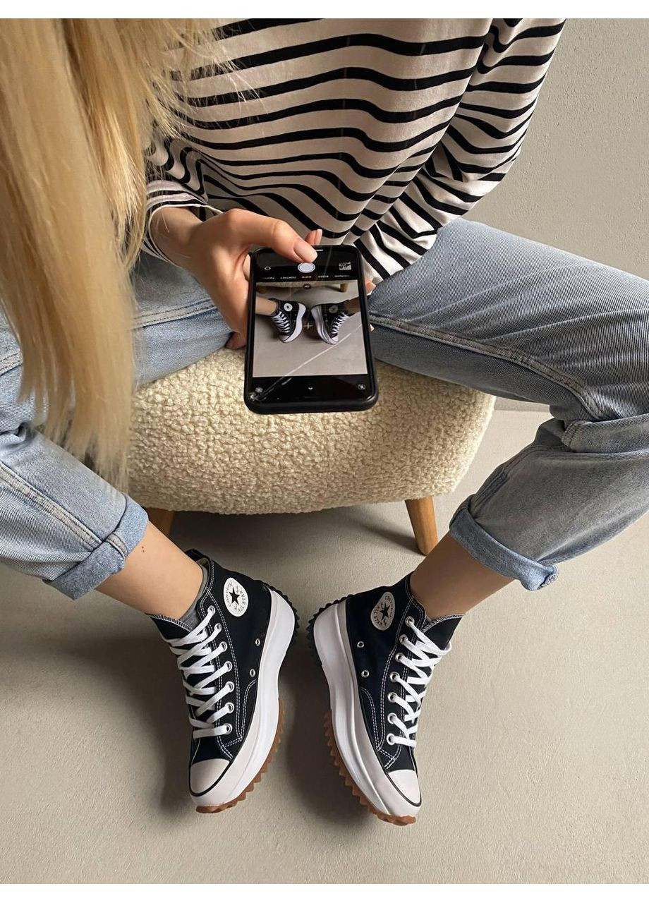 КЕДИ ЖІНОЧІ CONVERSE RUN STAR HIGH BLACK WHITE КОНВЕРС РАН СТАР No Brand чорні демісезони (369389661)