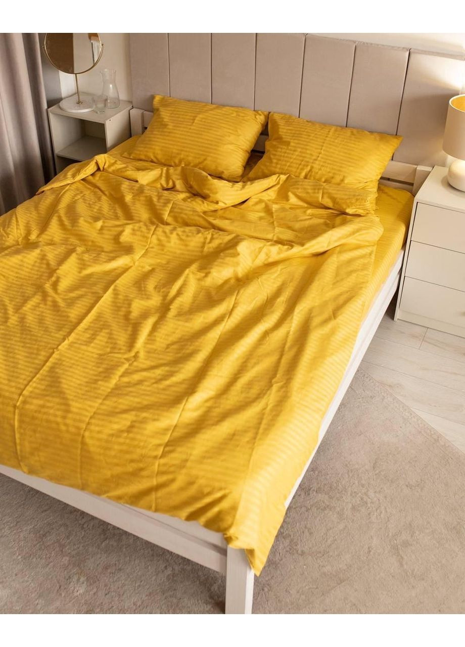 Постельное белье Желтая страйп сатин PREMIUM Полуторный размер, наволочки 70/70 No Brand (364219623)