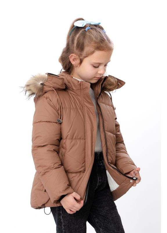 Кавова зимня зимова куртка для дівчинки однотонна з капюшоном (p-18512) Носи своє