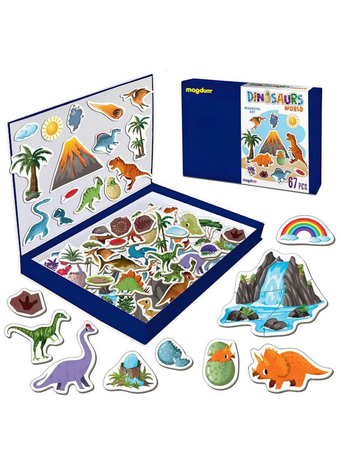 Набор магнитов Мир динозавров Большая магнитная история ML4032-04 EN 67 магнитов MAGDUM (365640231)