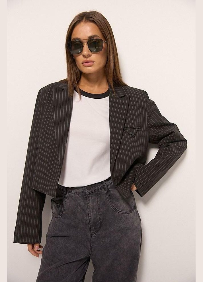 Укорочений жіночий жакет в тонку смужку MKAR69226-1 Modna KAZKA (336933520)