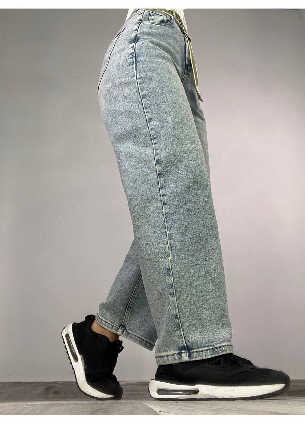 Джинсы женские DNL 2670 skater mom jeans высокая талия с ремнем стрейчевые голубые No Brand - (322019913)