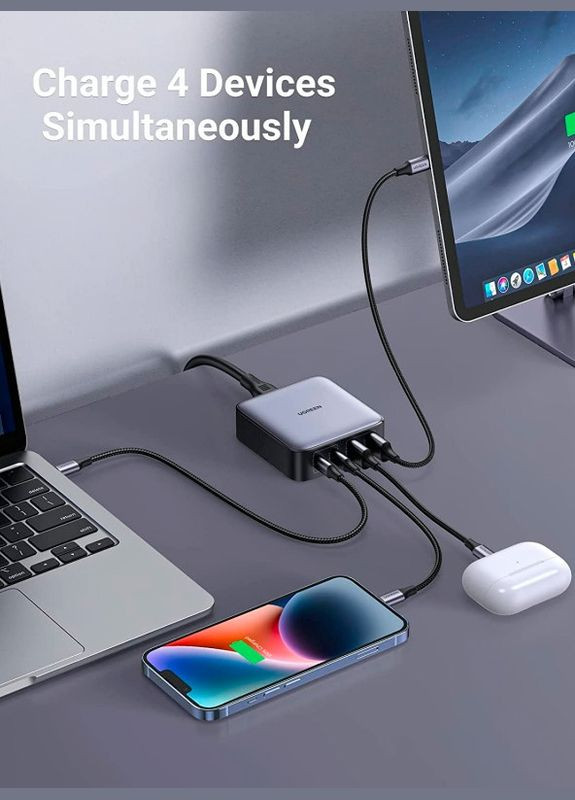 Зарядное устройство 4xUSB 65W (2хUSBC+2xUSB-A) Gan CD327 Ugreen (315435250)