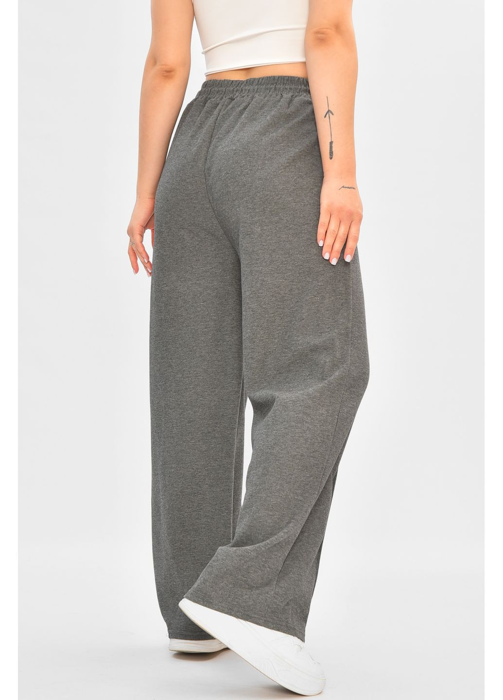Штани жіночі однотонні трикотажні сірого кольору Let's Shop (353966436)