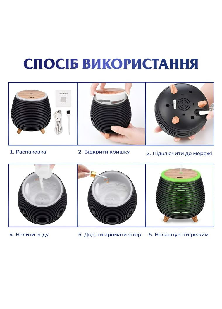 Зволожувач повітря Holdmay Aroma Diffuser 140ml Чорний HPKP6049B Happy Life (305389822)