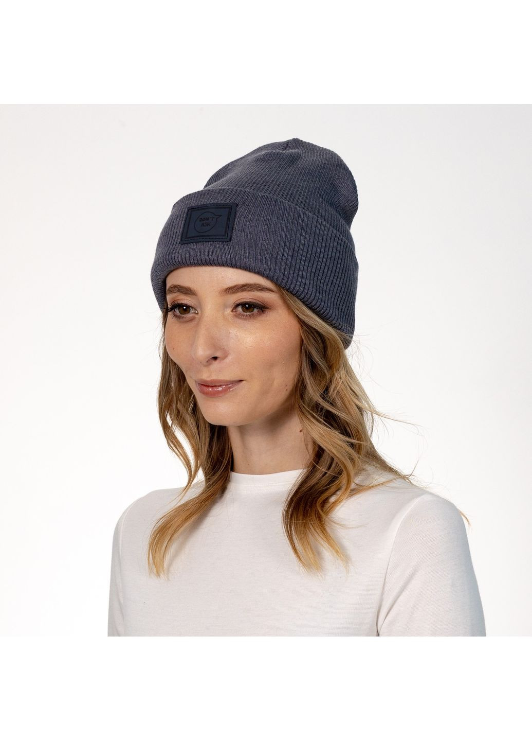 Шапка біні жіноча бавовна сіра ЮСТІЯ LuckyLOOK 573-307 (322790079)