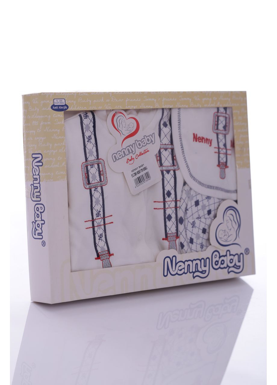 Білий демісезонний комплект повзунки, сорочечка, кепка для хлопчика в коробці білий 62 см (40176) Nenny baby
