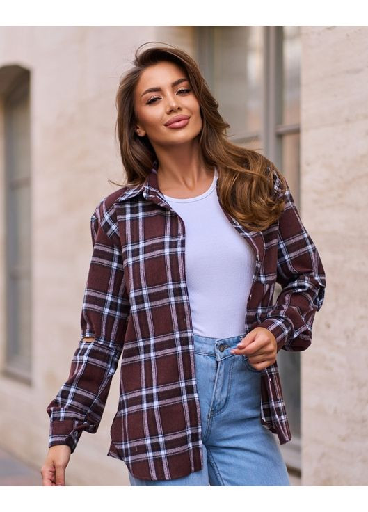 Коричневая повседневный рубашка в клетку ISSA PLUS с длинным рукавом