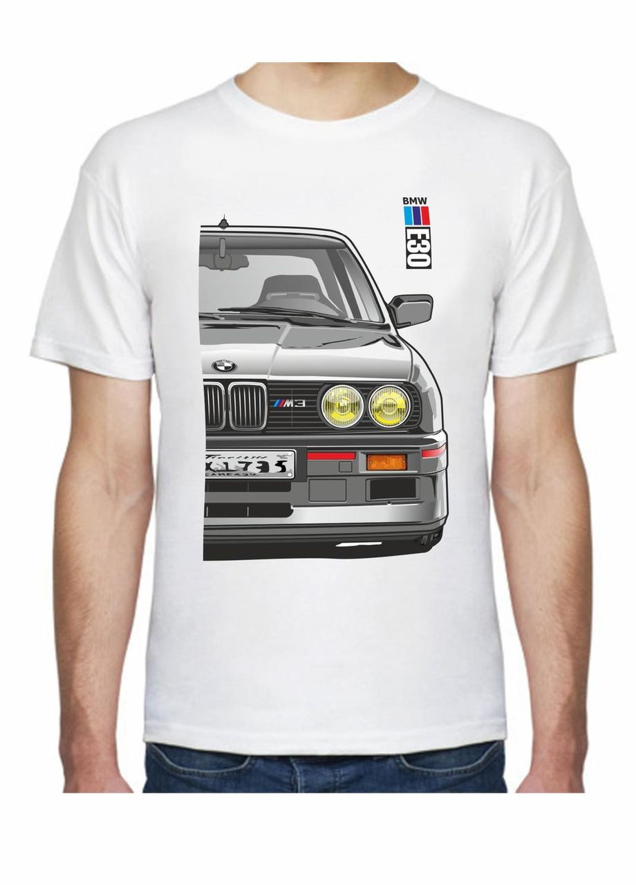 Белая мужская футболка с принтом bmw e30 motorsport fr 107330 белая Avtolife