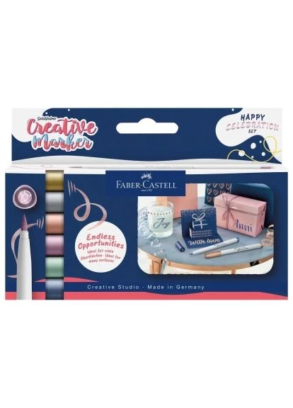 Набор маркеров тонких металликов для декора Goldfaber Creative Marker Metallic Brush, 6 цветов, В (кисть) (33002) Faber-Castell тонких металіків для декору Goldfaber Creative Mar (401197156)