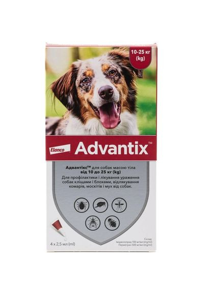 Краплі проти зовнішніх паразитів для собак Advantix від 10 до 25 кг ЦІНА ЗА 1 ШТ 85910426 Elanco (289869683)