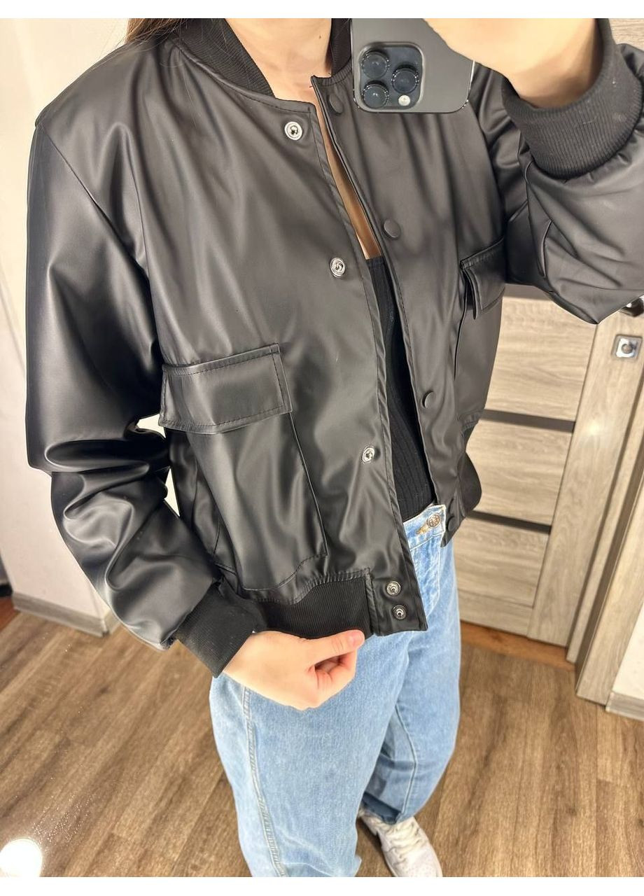 Бомбер жіночий з еко-шкіри на підкладці — (заміри в описі) DK/DL Мода без кордонів на кнопках (366447245)